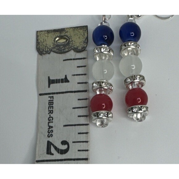 27" Eyeglass Chain Bracelet Earring Set Red White Blue Glass Beads Handmade - Picture 12 of 12